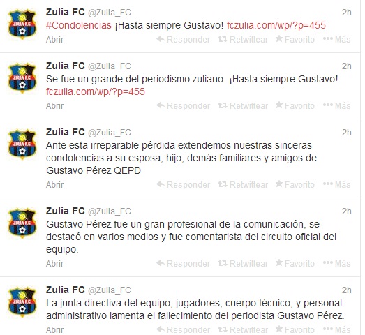Zulia FC se unió al duelo.